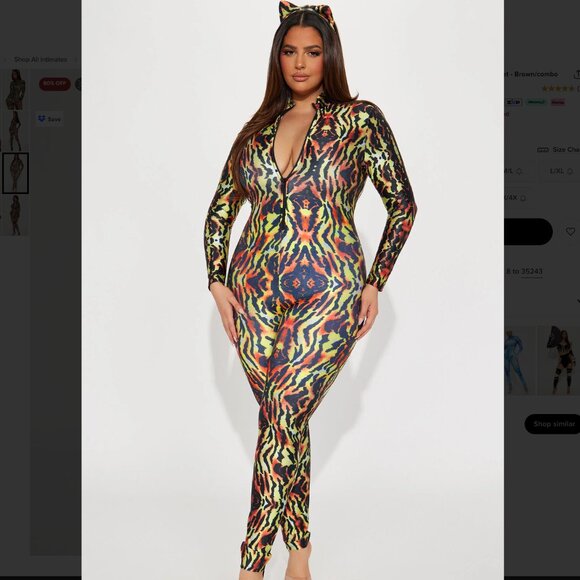 Fashion Nova Wild Thing Tiger Jumpsuit/Ears 2 Piece Costume Set, Medium/Large - Picture 4 of 9